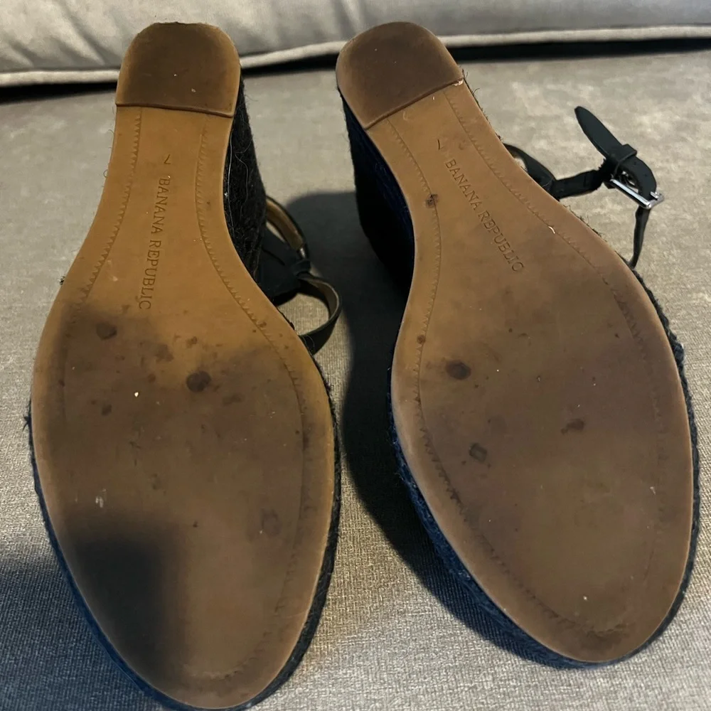 Banana Republic Navy Blue Raffia Leather Wedge Size 7